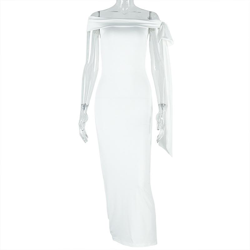 European and American Style Slim-fitting Elegant One-step Skirt One-word Collar Tube Top Lace-up Dress Fashionable Solid Color Women's Banquet Dress