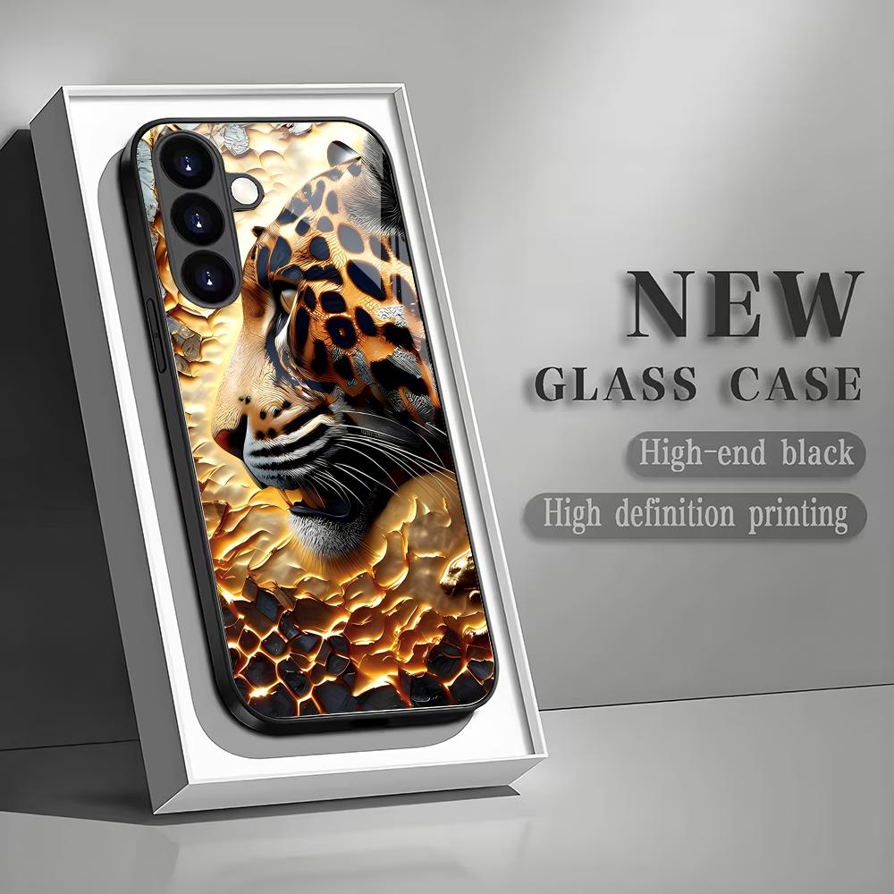 Leopard tiger tempered glass phone case suitable for Samsung Galaxy S26 S25 S24 S22 S21 S20 FE/Ultra/Plus anti fall back cover