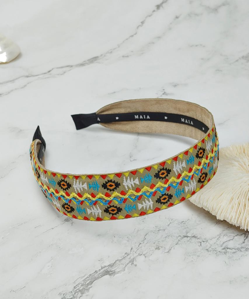 Maia Geometric Pattern Headband - Beige