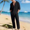 Men's 2,Piece Linen Hooded Shirt Set | Loose Fit Breathable Beach Casual Pants For Daily & Vacation Wear