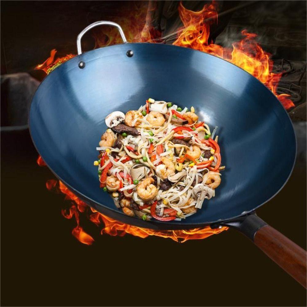 Round Bottom Iron Pot Anti-scalding Frying Pan Chinese Traditional Iron Wok Household Use