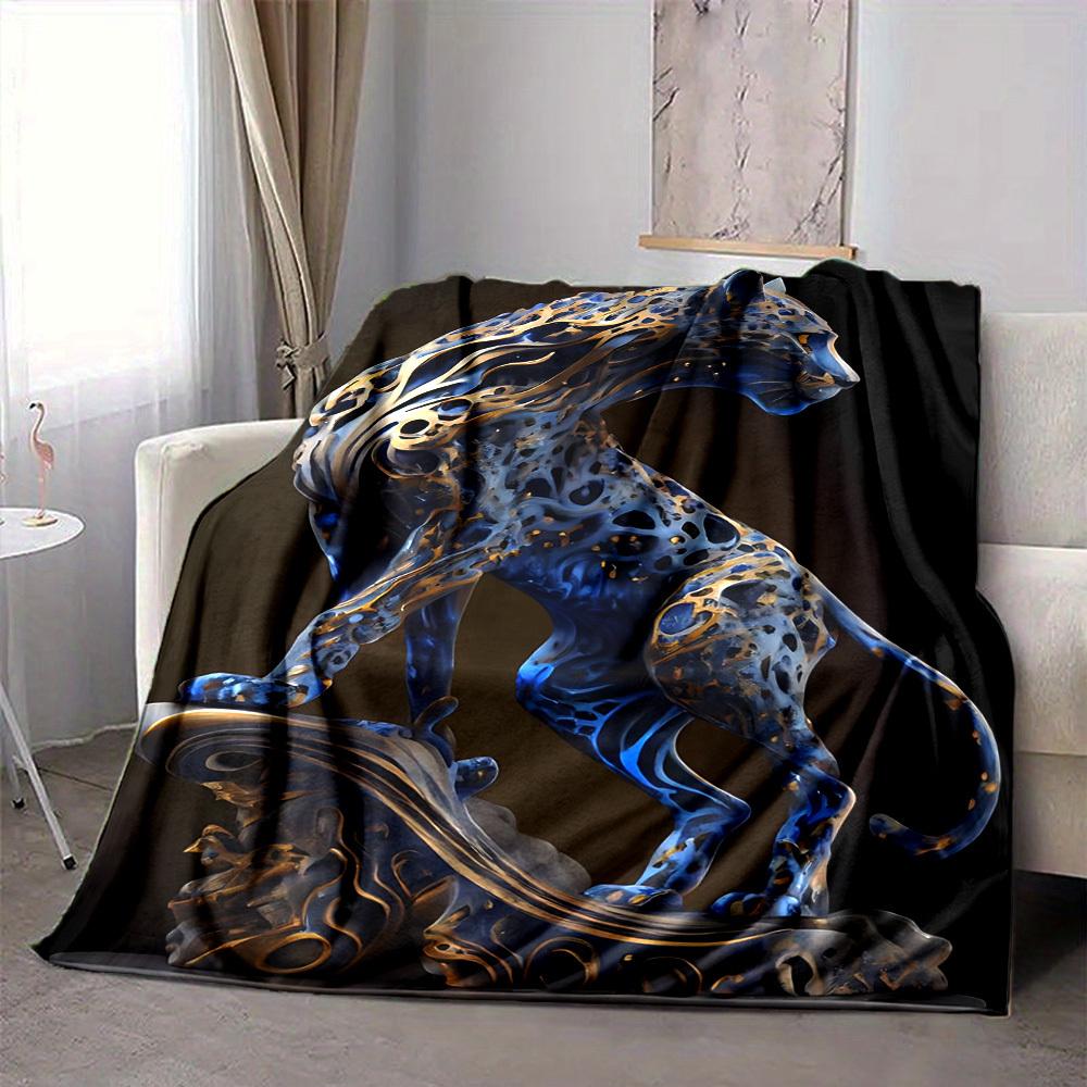 1pc Blue Leopard Blanket, Lightweight Flannel Fleece with Digital Printing, Soft Warm for Sofa, Travel, Camping, Office, Couch, Chair, and Bed, All-Se
