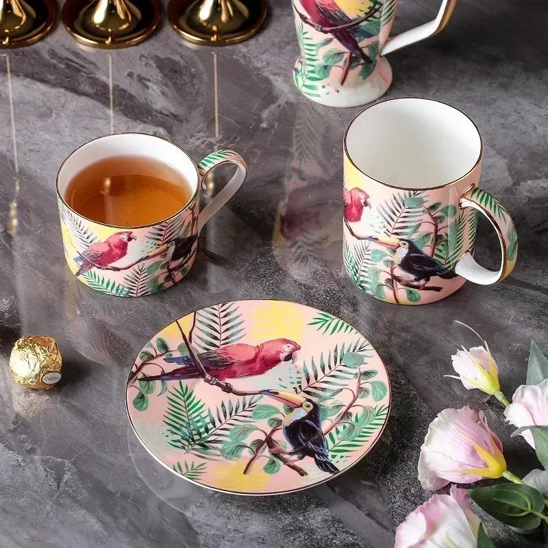 Bone China Mug Parrot Ceramic Coffee Mug Couple Mug Household Teacup Mugs Coffee Cups