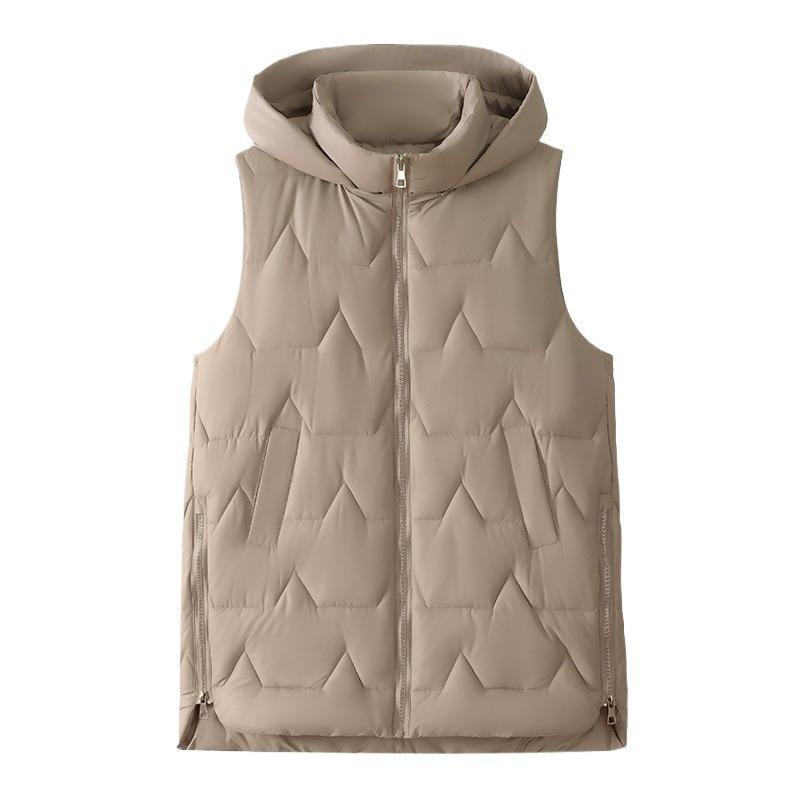 New down cotton side split vest women's medium and long loose hooded vest outer wear vest