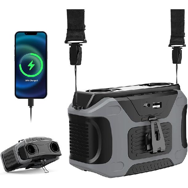 Portable Waist Fan with 5 Speeds, 20000mAh Battery Hands-Free Rechargeable Belt Fan, 16000RPM Strong Airflow, Dual-Sided Clip On Wearable Fans for 20000mAh