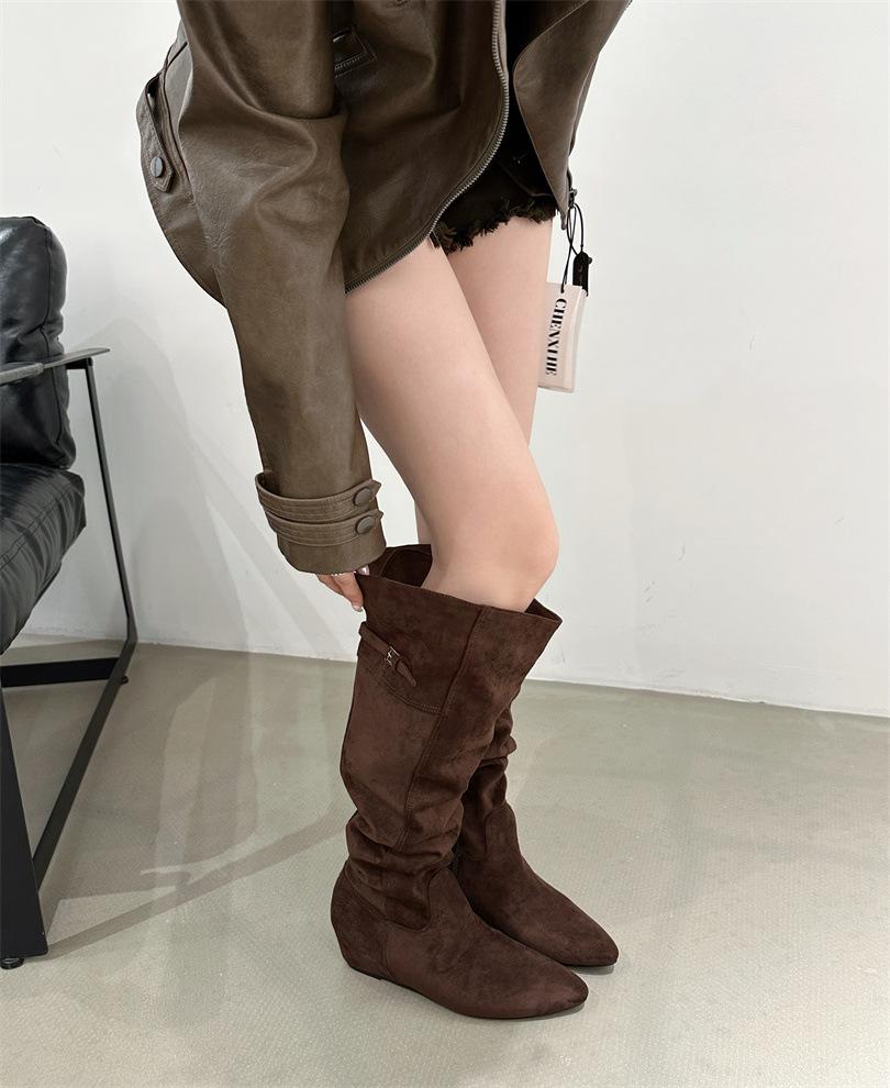 Pointed High-heeled Piled Boots 2025 Autumn and Winter New Retro Suede Thin Over the Knee Two Wear Knight Boots Women