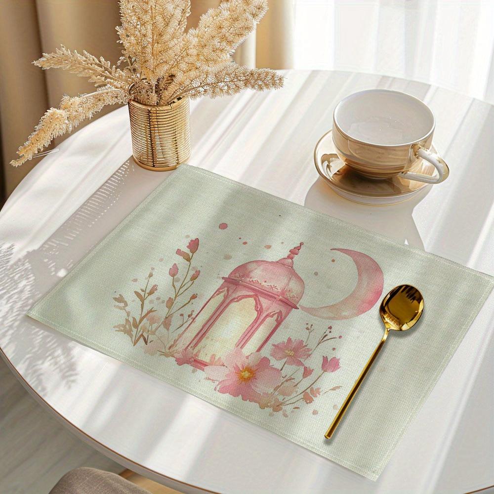 Ramadan Eid Mubarak Printed Placemats Table Cover, Washable Placemats for Kitchen Dining Home Table Mat
