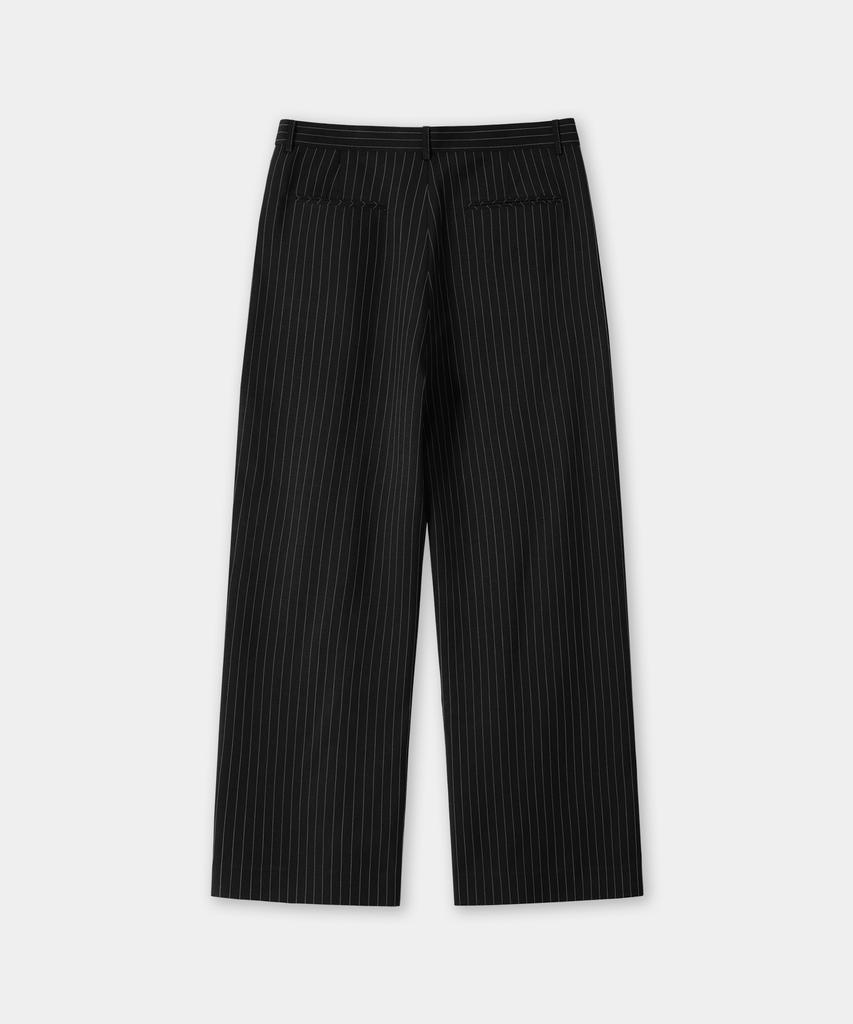 BRENSON Fluid Stripe Single-Pleat Slacks (Black)