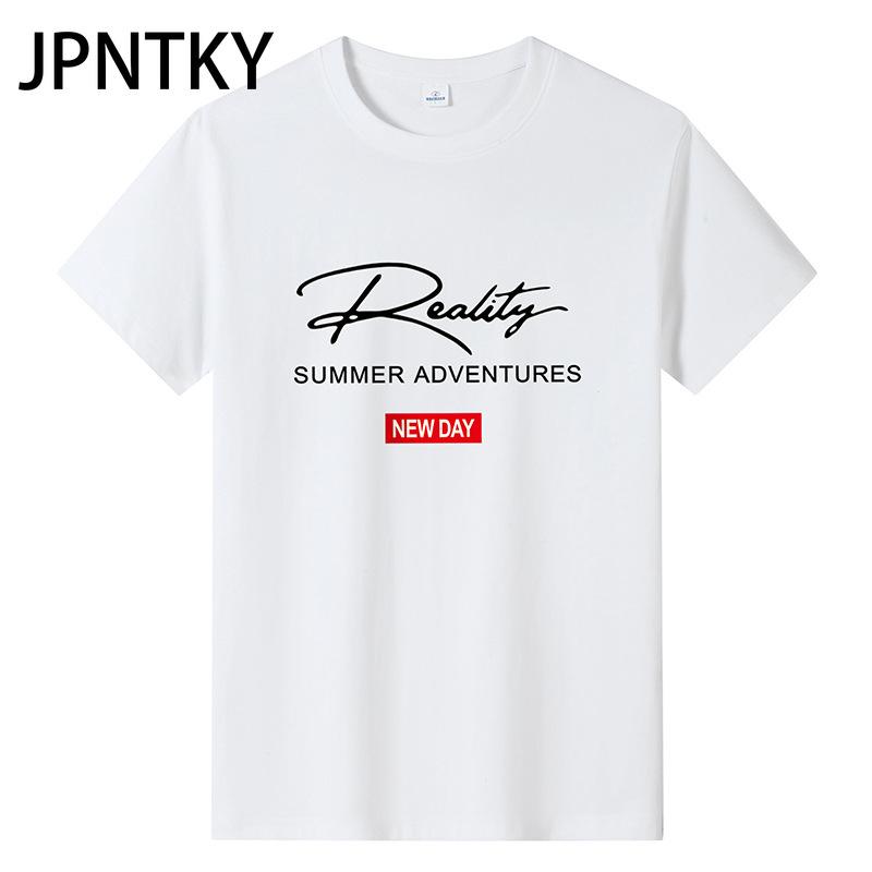 JPNTKY Хлопковая футболка с коротким рукавом мужская модная свободная рубашка с коротким рукавом напечатанная сострадательная рубашка S белый 1359₽