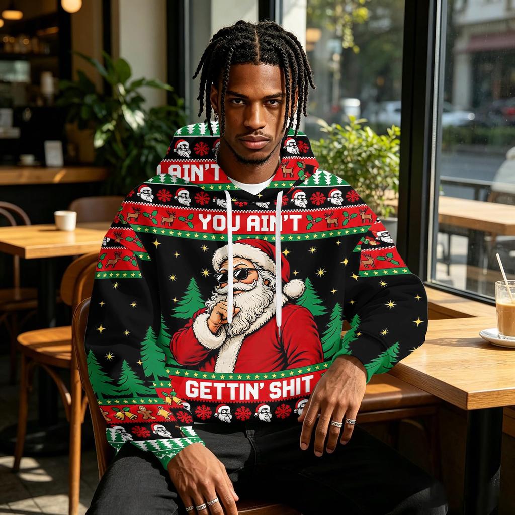Men's Christmas Print Hoodie with Pocket for Casual Athletic Wear