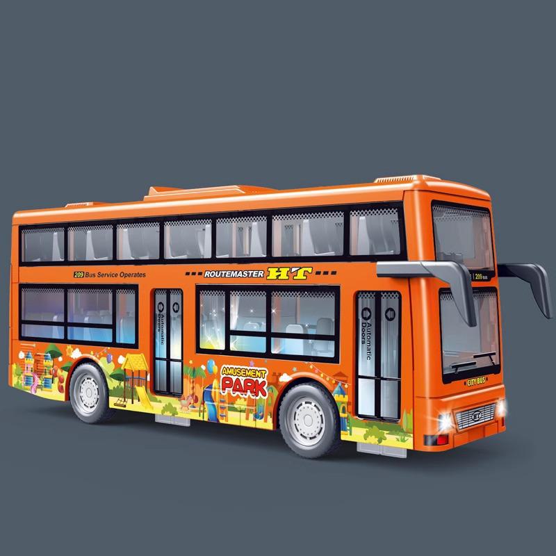 Children's Double-Decker Bus Toy with Open Doors, Lights, Music, and Inertia Simulation for Sightseeing and Public Transport Play.