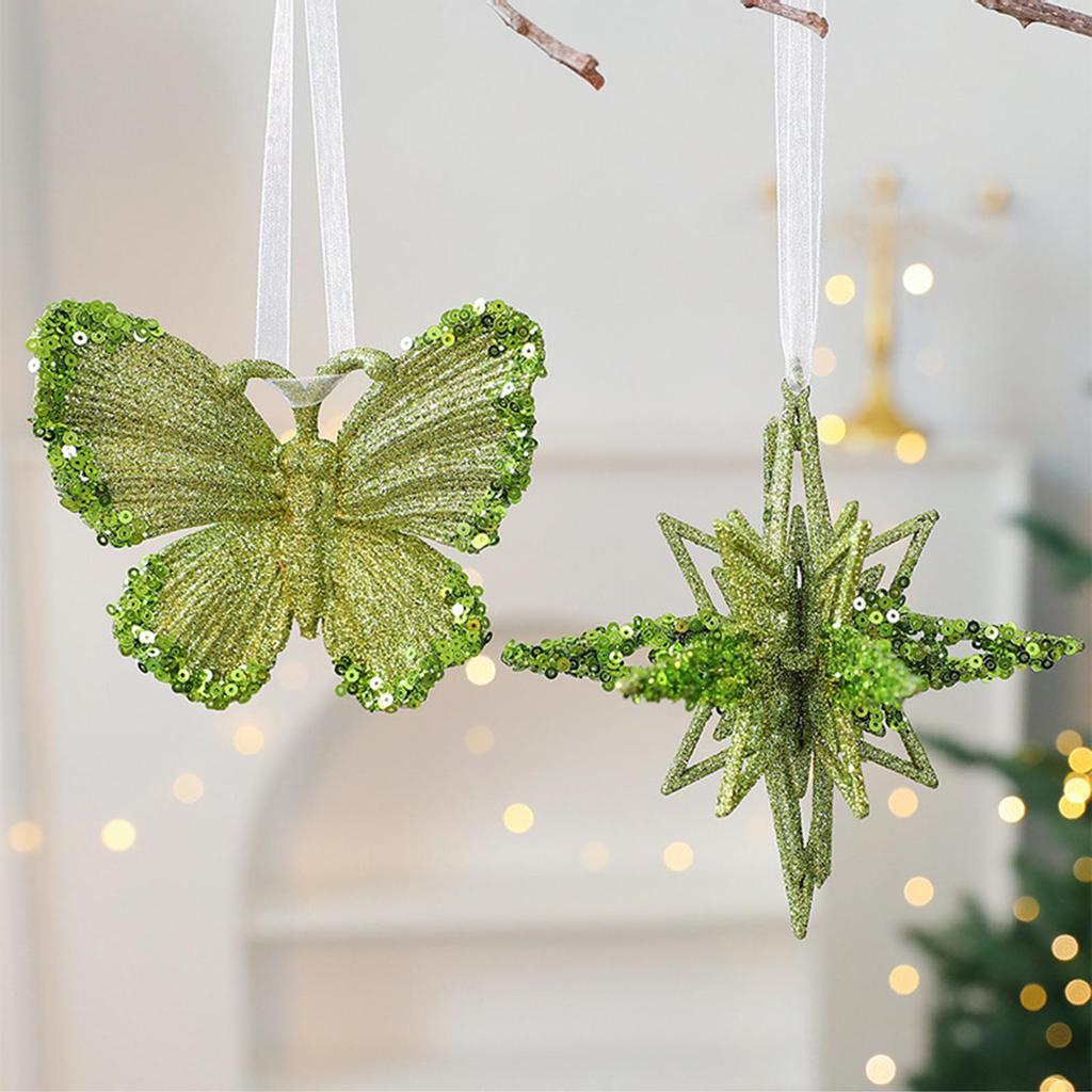 Sparkling Green Snowflake Christmas Tree Decoration Shatterproof Acrylic Ornament Easy to Hanging for Winter Party