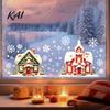 Holiday Gift for Home Christmas Cabin Static Glass Stickers, PVC Snow House Windows Decals Decorative Window Decor, Reusable Waterproof Seasonal Wall