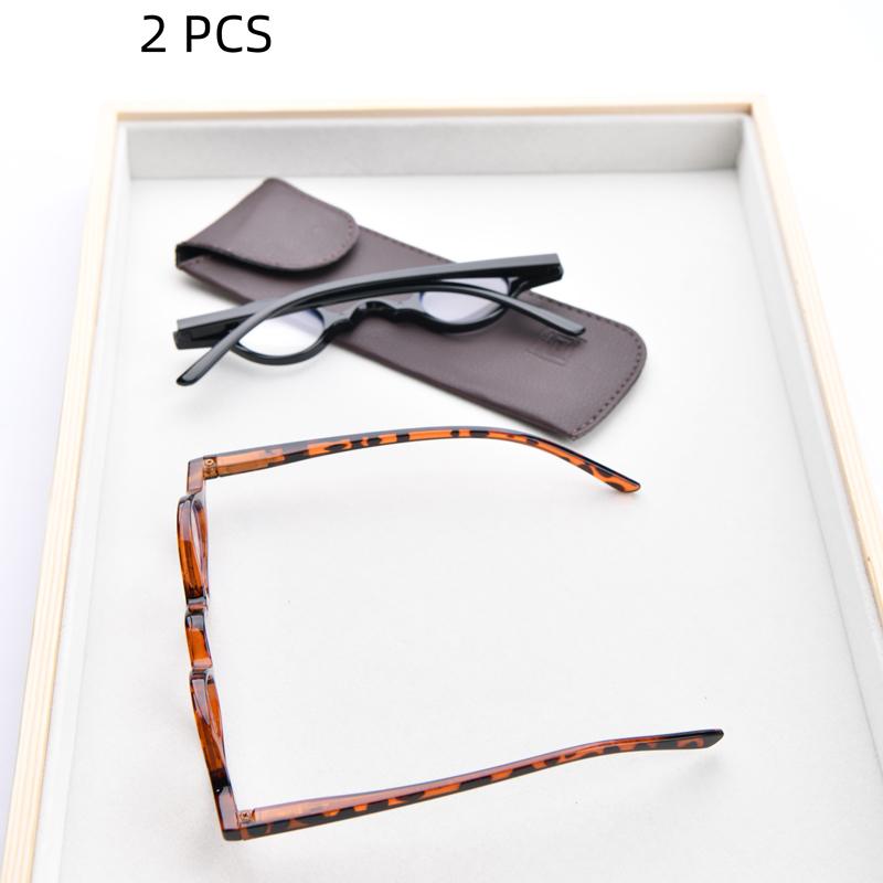 1PCS Vintage Mini Reading Glasses Women Men Compact Folding Round Frame Portable Readers With Case