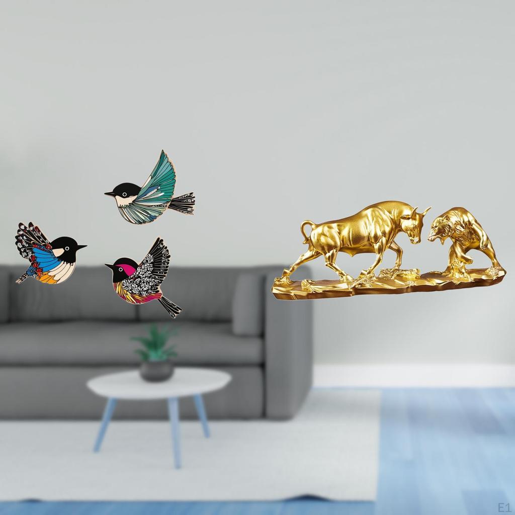 Wooden Bird Wall Art And Bull Figurine Feng Shui Bear Statue Modern Artwork Chinese Cow