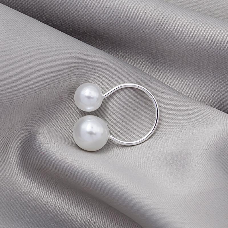 J588 Minimalist Double Pearl Open Ring for Women