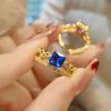 Vintage Princess Style Imitation Emerald Square Red Corundum Ring Women'S Light Luxury Lace Spinel Blue Diamond Ring