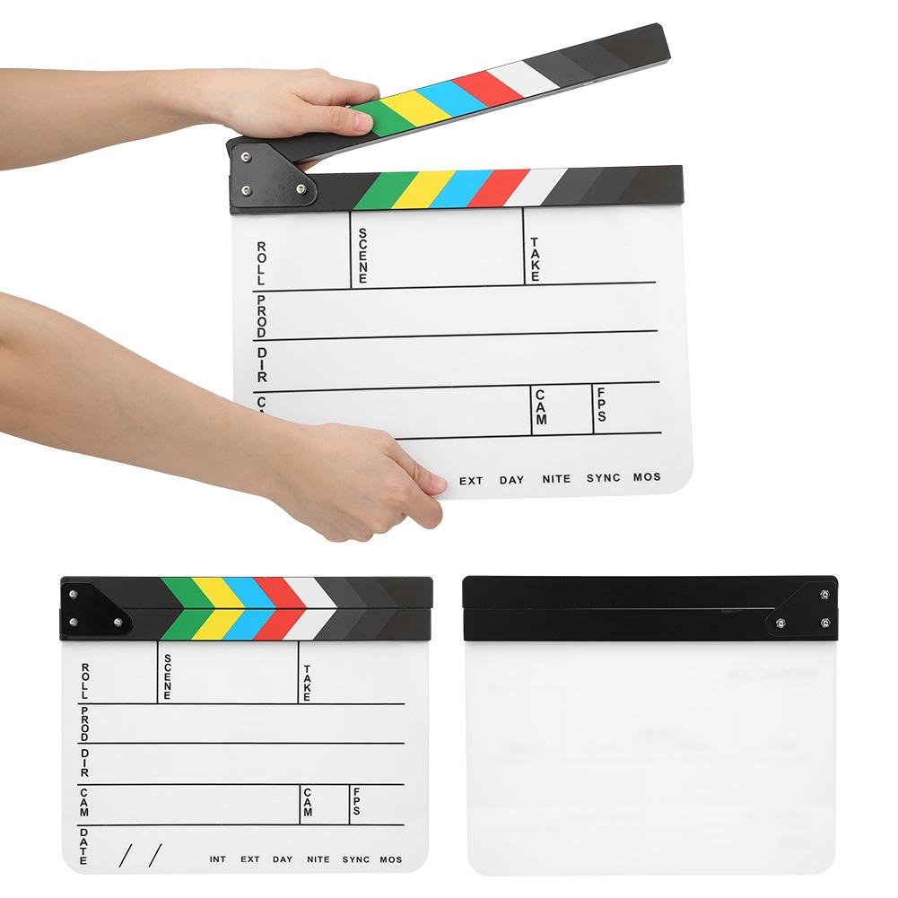 30x25CM Acrylic Movie Clapperboard Professional Director Action Clap Film Photography Tool(Colorful Stripe White