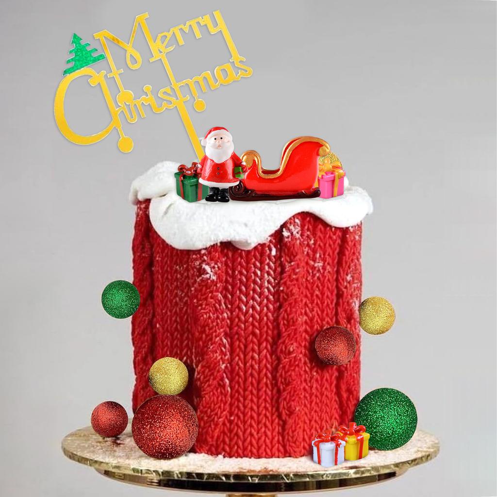 Glitter Christmas Cake Decor Santa Claus Cake Topper Red Green Cake Decor for Christmas Baby Shower Birthday Party Supplies