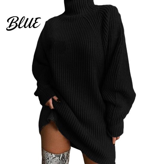 Sweater Dress Solid Color Half High Collar Raglan Long Sleeve Loose Fit Knitting Autumn Winter Mini Knitwear Knit