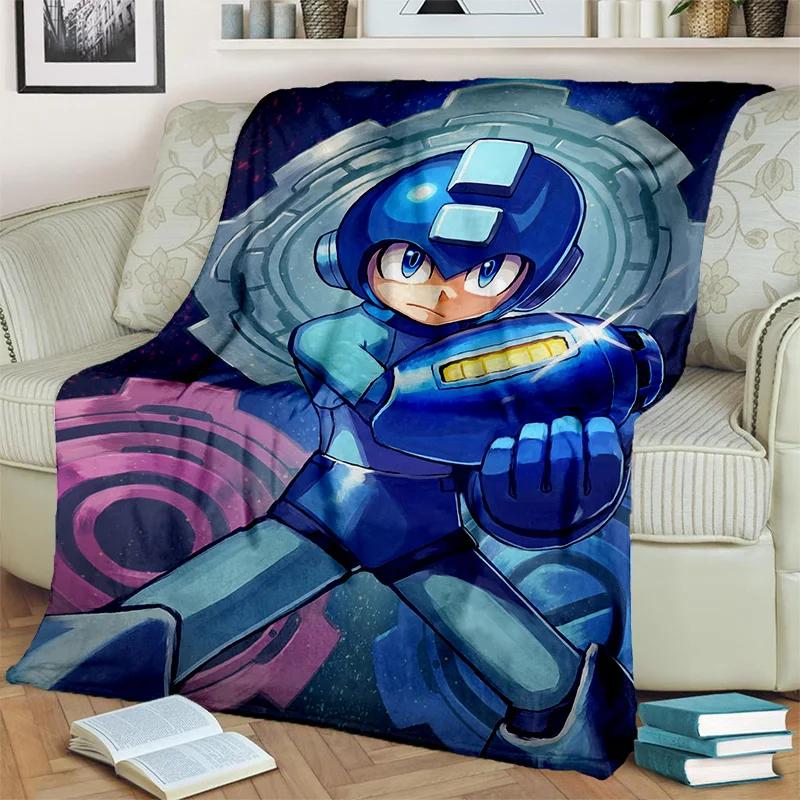 Koc Kreskówkowy Retro Gry Megaman Rockman, Miękki Koc do Rzucania do Domu Sypialni Łóżka Sofy Pikniku Podróży Biura Koc Okrywowy dla Dzieci