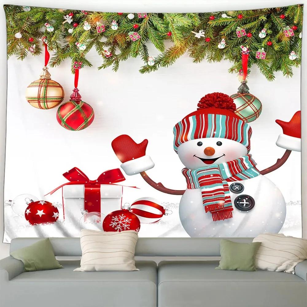 Christmas Cute Snowman Christmas Tree Tapestry Bedroom Living Room Home Christmas Decoration Tapestry
