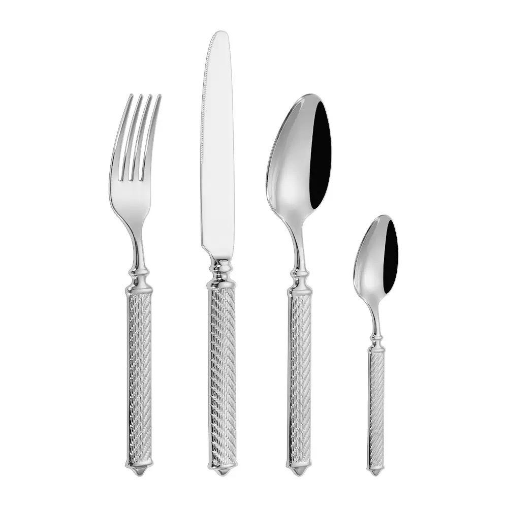 304 Stainless Steel Steak Knife Fork Spoon Set with Thickened Jute Rope for Western Cuisine