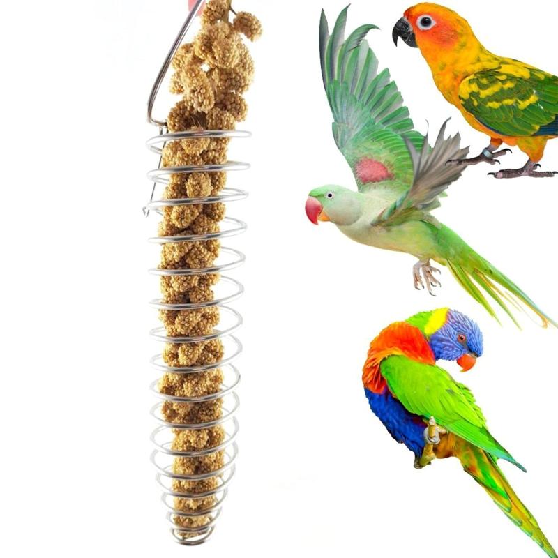 Bird Food Holder Cage Feeder Toy Parrot Stainless Steel Food Bowl Hanging Skewer for Fruit Treat for Lovebird Conure