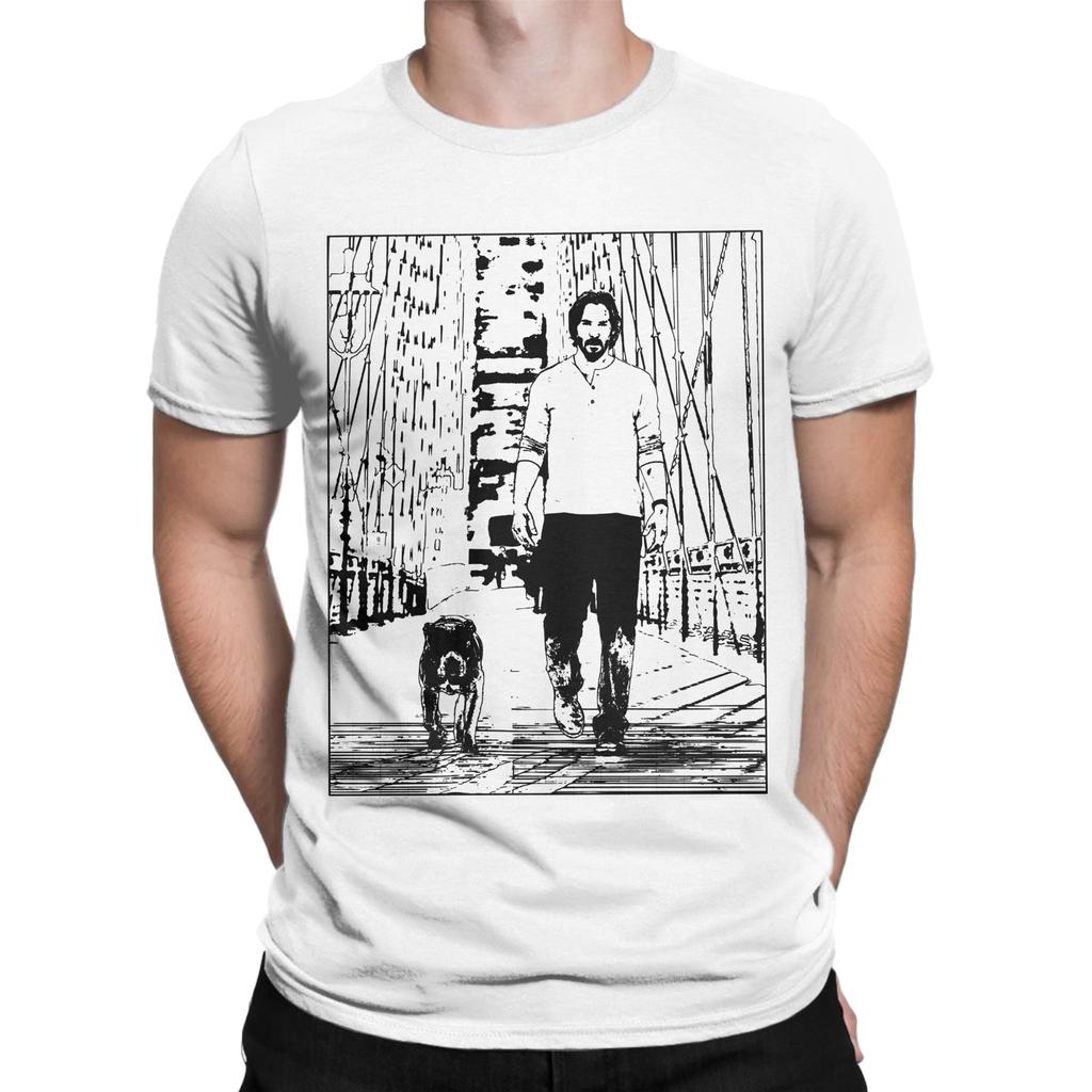 John Wick T Shirt Men Pure Cotton Vintage T-Shirt O Neck Keanu Reeves Movie Dog Film Baba Yaga Tees Short Sleeve Clothes Summer