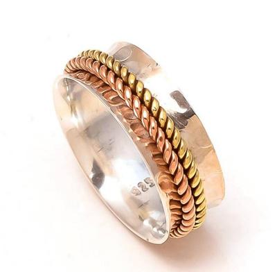 Hammered Silver Ring, Solid 925 Sterling Silver Ring, Designer Spinner Ring, Handmade Three Tone New Ring, New Year Gift, Valentine's Day Gift,