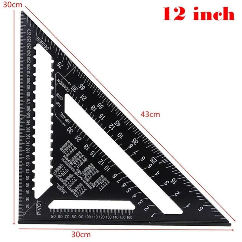 7/12inch Metric Aluminum Alloy Triangle Angle Ruler Protractor Woodworking Measurement Tool 30cm Quick Read Square Layout Gauge