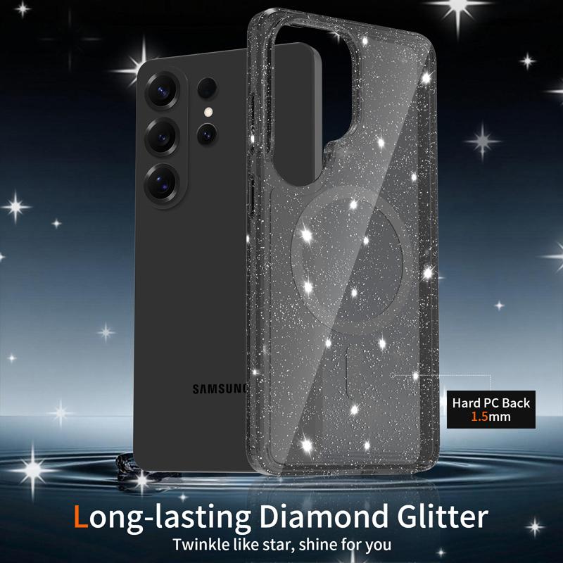 Für Samsung Galaxy S26 Ultra S26 Plus Hülle Magnetisch Transparent Bling Glitzer Klar Hartes PC-Back Kratzfest Schlanke Abdeckung