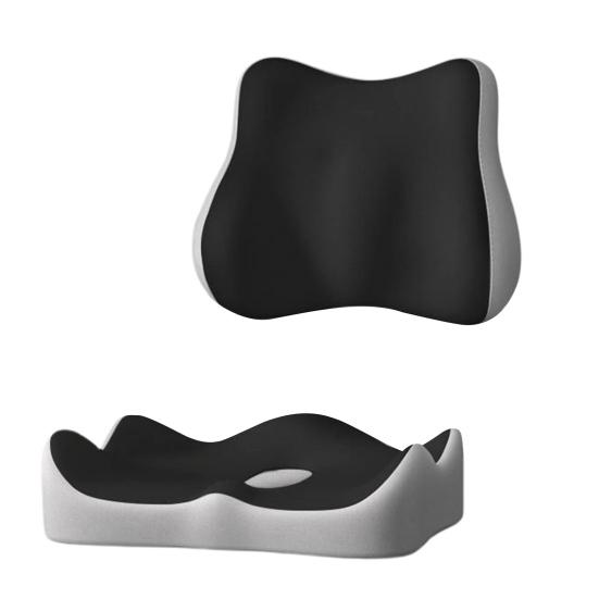Coussin d'Assise avec Dossier Séparé Coussin en Mousse à Mémoire de Forme avec Soutien Dorsal Coussin de Chaise de Bureau pour Soulagement de la Sciatique Soutien Lombaire Utilisation pour Voyage en Voiture