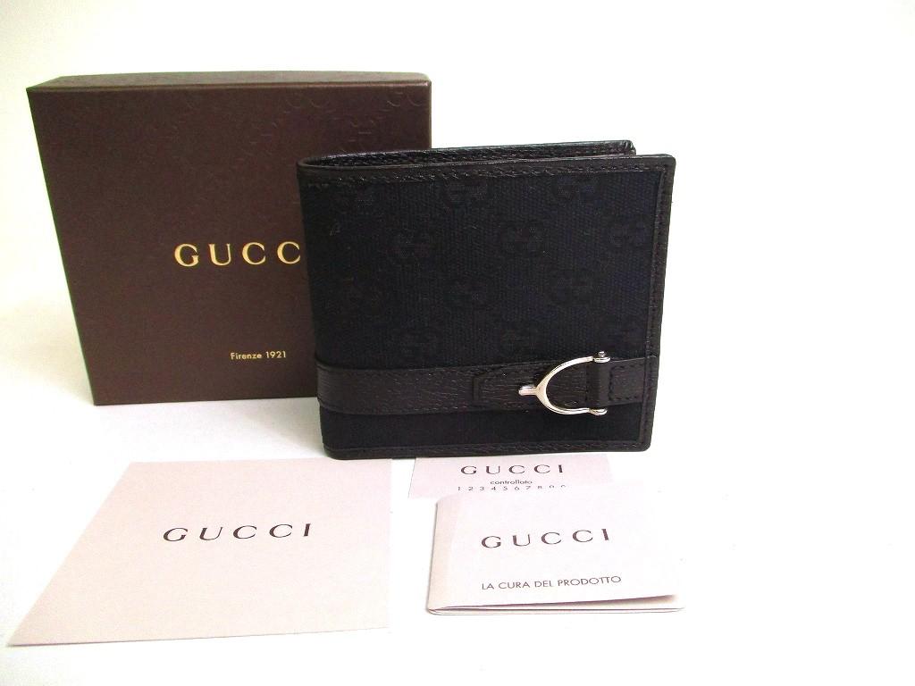 Authentic GUCCI GG Canvas Black Leather Bifold Wallet Compact Wallet #a187  Refurbished