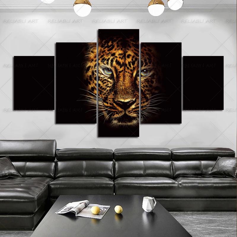 

5 Panel Leopard Posters Canvas Pictures Home Decor Animal Painting Prints Wall Art for Living Room Modern Cuadros NO FRAME 20x35 20x45 20x55cm