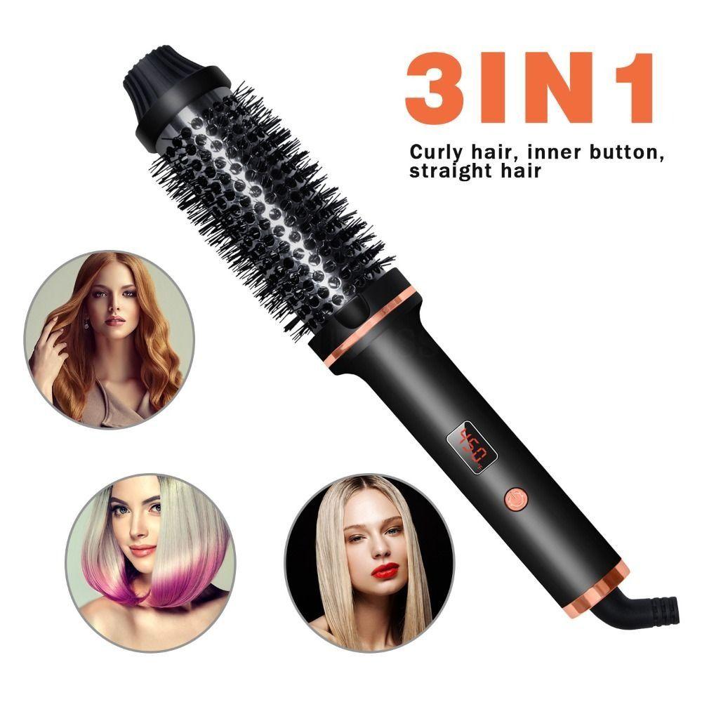 Ceramic 1.5 Inch Curling Iron Brush 3 IN 1 Volumizing Brush Straight and Curly Hair
