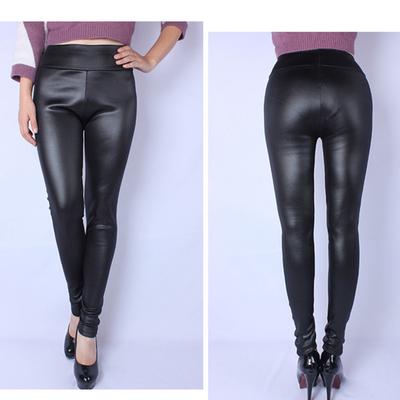 Pantalones de cuero PU para mujer, mallas, pantalones de tubo de cintura alta, cálidos, talla grande