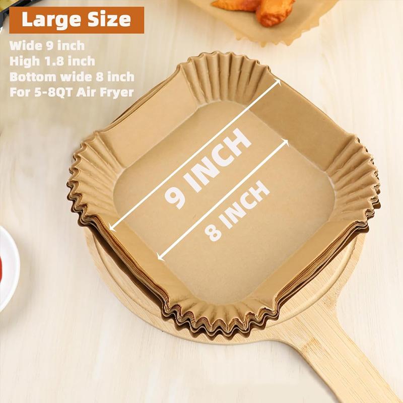50pcs Disposable Air Fryer Parchment Liners, 9 Inch (5-8QT), Oil-Absorbing for Fries/Chicken