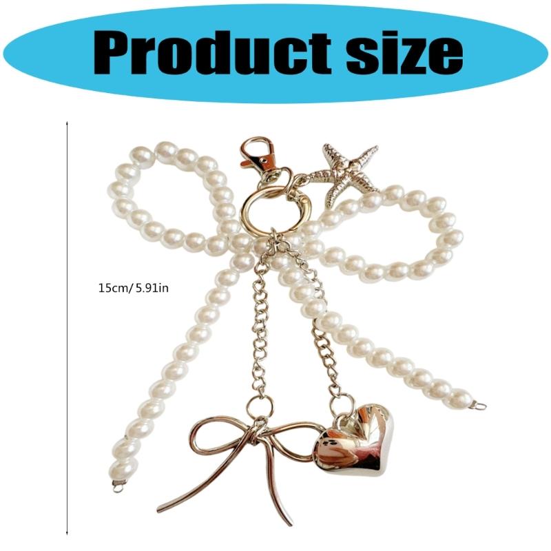 Delicate Bows Keychain Key Holder Featuring Pearls Accent And Starfish Design Fashionable Wallet Handbag Charm
