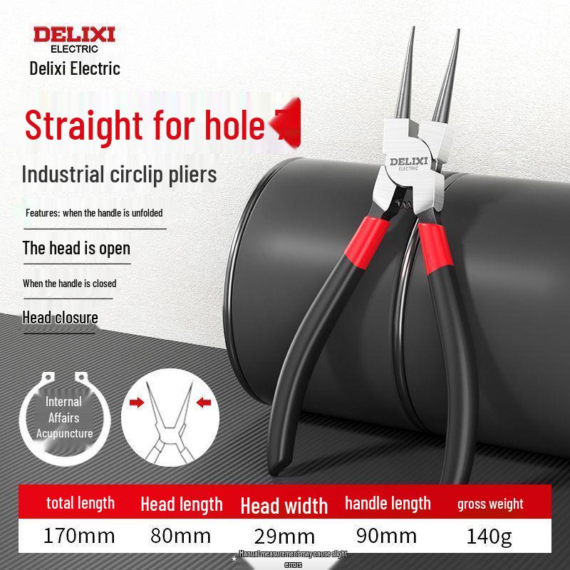 Delixi Electric Industrial Grade Snap Ring Pliers for Internal/External Use - Small Size Expanding Circlip & Spring Retaining Pliers Set.