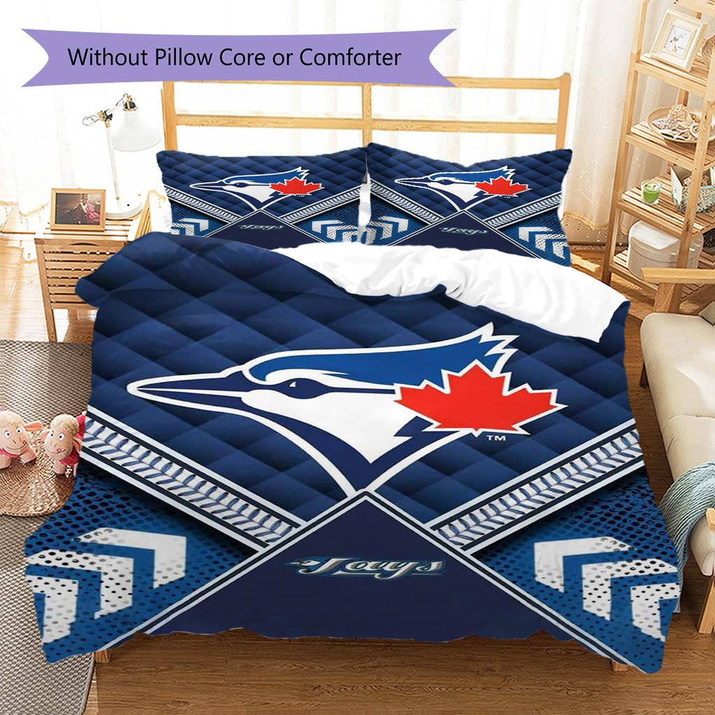 Toronto Blue Jays Pattern Bedding Set Quilt Cover Pillowcase Home Decor Gift (1 * Duvet Cover + 2 * Pillowcase, Without Core)