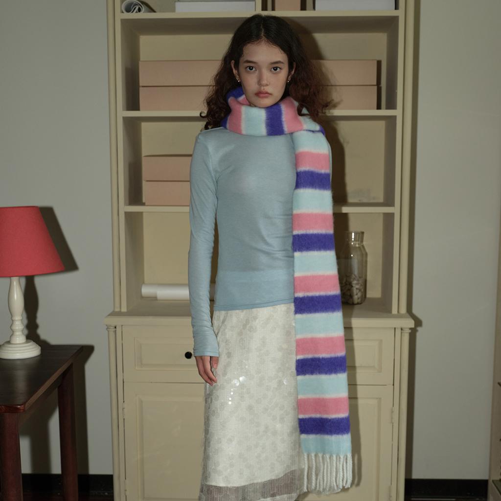 Original Wool Blended Colorful Striped Tassel Scarf for Girls in with Cute Woolen Scarf New Style