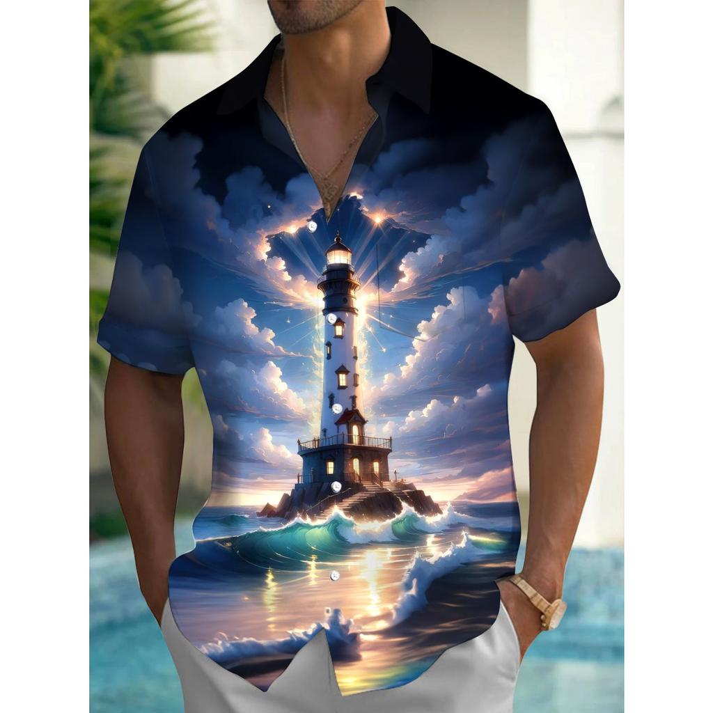 New Hawaii Spring/Summer Fashion Leisure Street Walk Tourist Beach Printed Full Open Short Sleeve Button Shirt