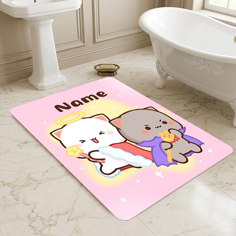 Custom Name Angel Cats Living Room Non-Slip Area Rug Soft Carpet for Bedroom Kids Playroom Sofa Office Home Decor Doormat