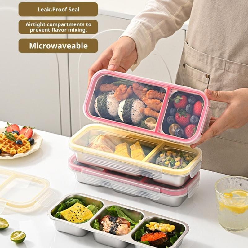 Stainless Steel Bentos Box with Plastic Lid Multi Compartment Design Leak Proof Lunch Container For Work Travel