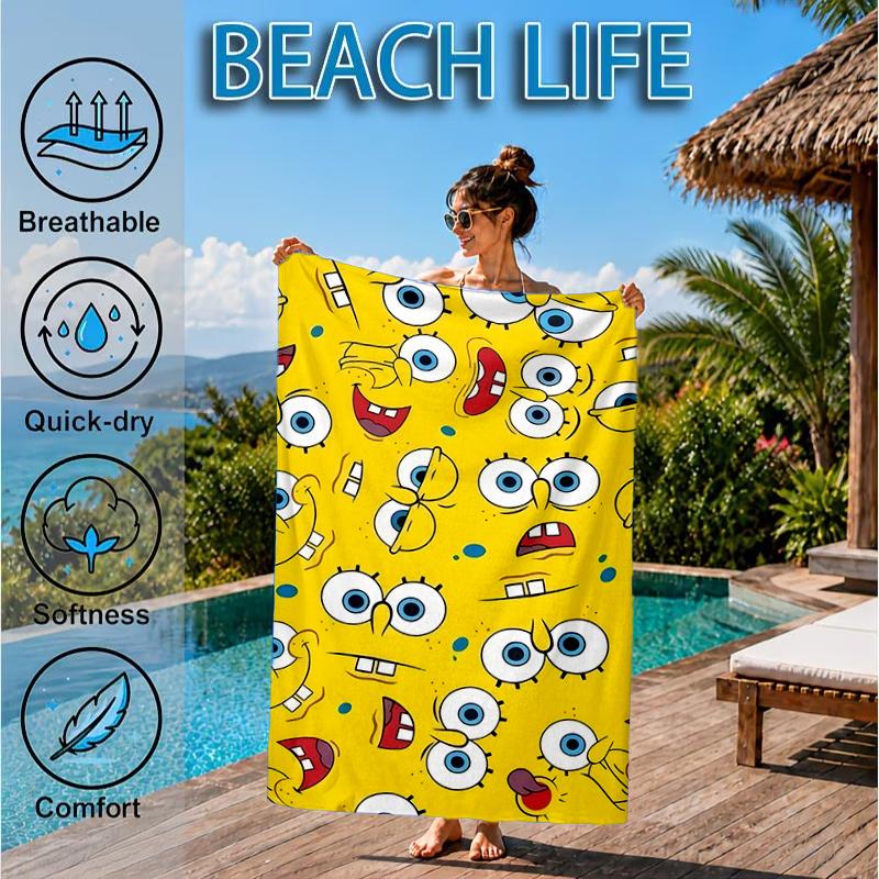 Sponge Expressions Pattern Beach Towel, Microfiber Beach Towel, Perfect For Pool, Beach, Travel, Home Decor Beach Party Fan Gifts