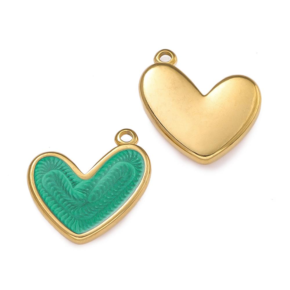 2Piece/Pack Stainless Steel Colorful Enamel Heart Charms for DIY Necklace Bracelet Earrings Trendy Jewelry Making Findings