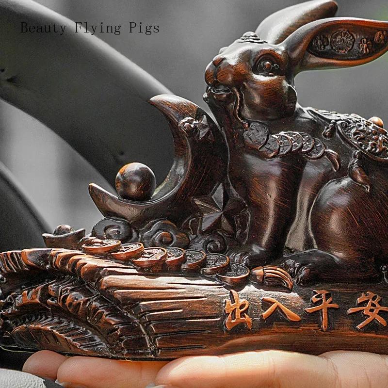 1PCS Resin Twelve Zodiac Rabbit Ornament Chinese Bionic Animal Craft Living Room Decoration Housewarming Gift