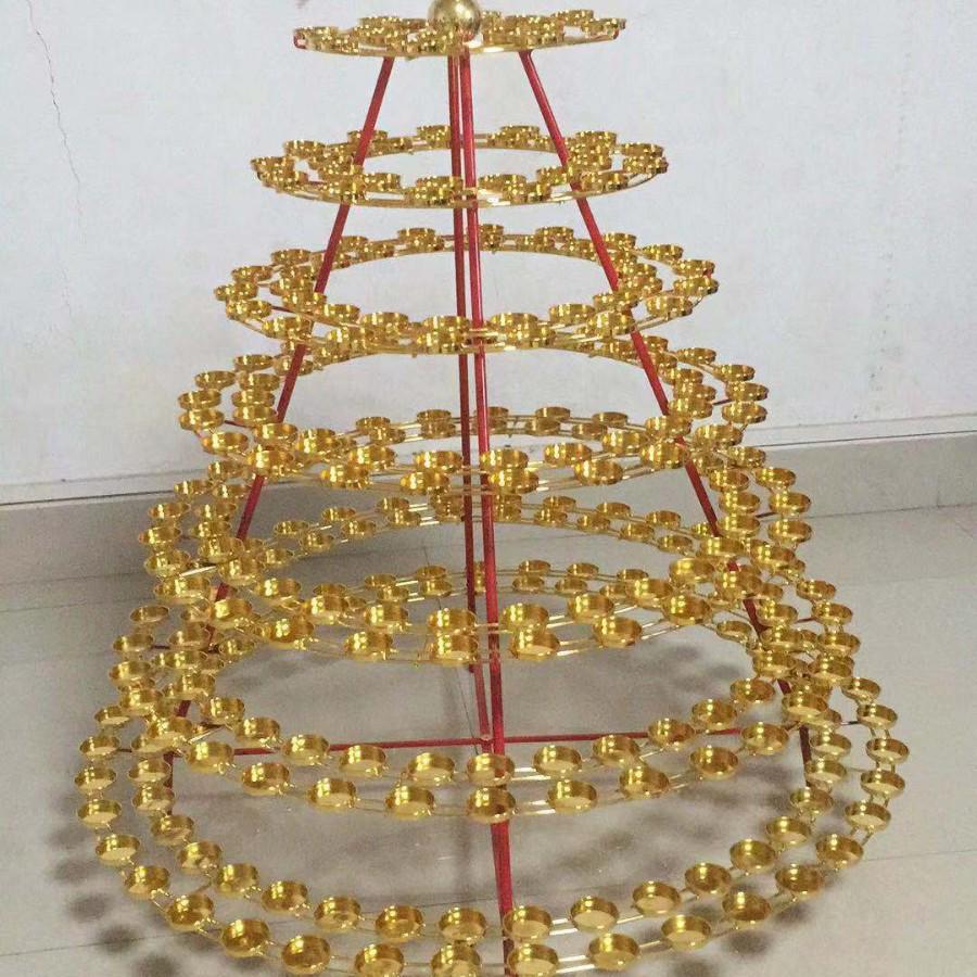 Buddhist Ghee Lamp Holder - Seven Stars Oil Lamp with Lotus Design for Temple Offerings and Everlasting Candle Display.