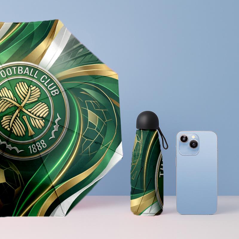 Celtic FC Mini 5 Fold Pocket Umbrella Compact Lightweight Anti UV Rain Sun Protection Umbrella Portable Travel Umbrella